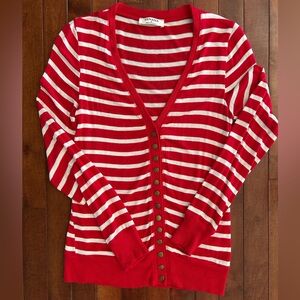 Zenana Red and White Stripe Snap Cardigan Shirt Size Small